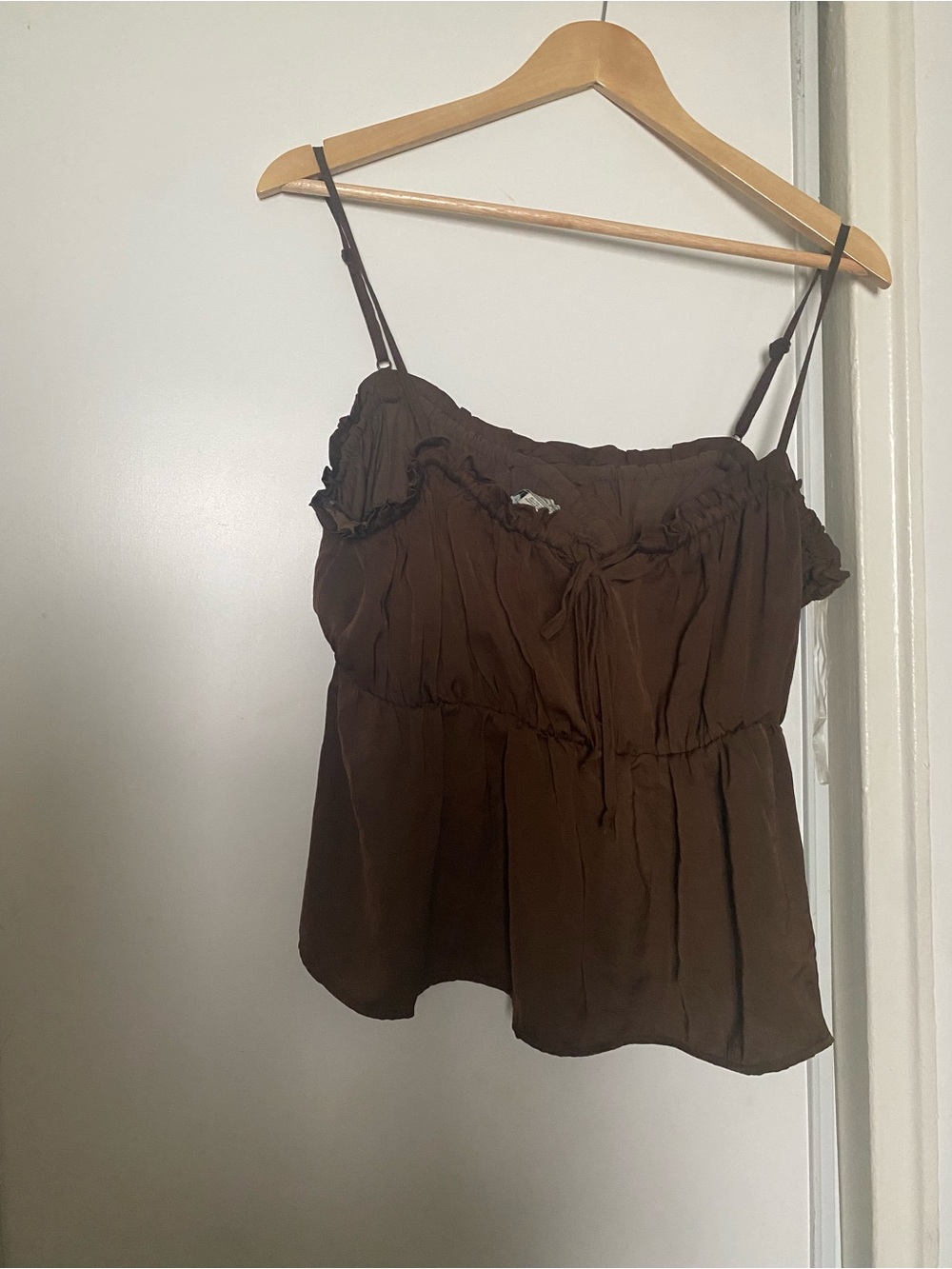 American Eagle Outfitters Brown Ruffle-Trim Spaghetti Strap Cami